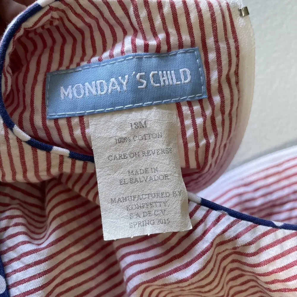 Mondays Child Girls Size 18M Sleeveless Dress Red White Stripes Sundress